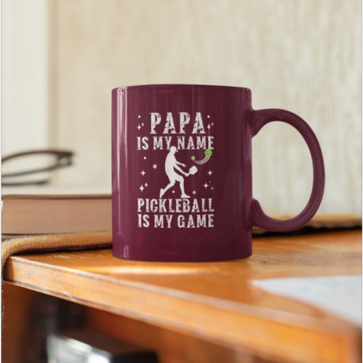 PAPA is mijn naam PICKLEBALL is mijn spelcadeau vo Tweekleurige Koffiemok