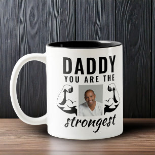 Papa, je bent de Sterkste Grappige Vader Foto Tweekleurige Koffiemok