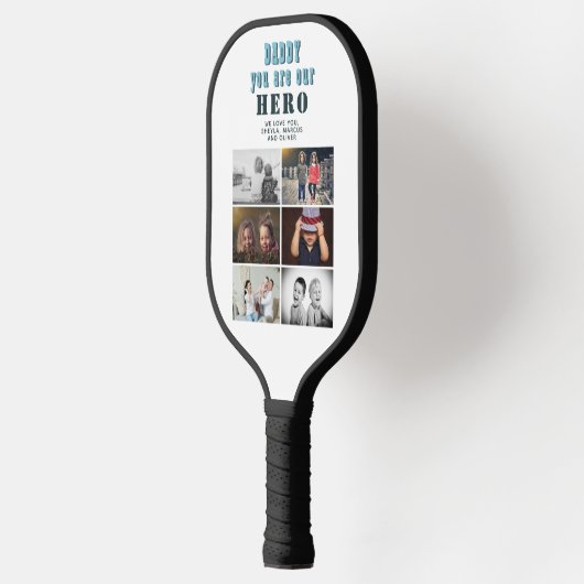 Papa je bent onze Hero 6 Foto Collage Pickleball Paddle (Links)
