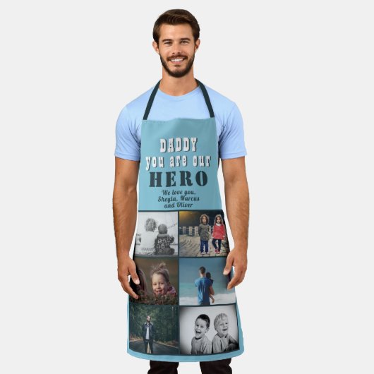 Papa je bent onze Hero 6 Foto Collage Schort (Gedragen)