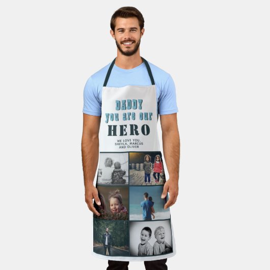 Papa je bent onze Hero 6 Foto Collage Schort (Gedragen)