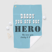 Papa je bent onze Hero Typografie Vader's Day Gol Golfhanddoek (Insitu)