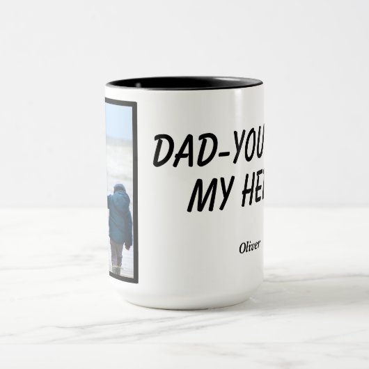 Papa-jij bent mijn held foto/tekst tweekleurig mok (Midden)