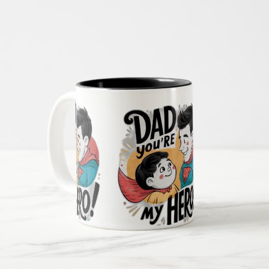 Papa, jij bent mijn superheld tweekleurige koffiemok (Voorkant links)