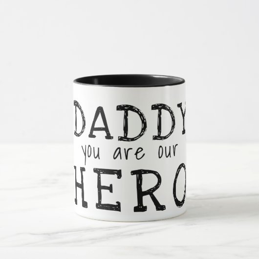 Papa, jij bent onze Held Typografie Vaderdag Mok (Midden)