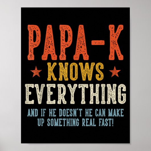 Papa-k weet alles vaderdag retro vintage poster (Voorkant)