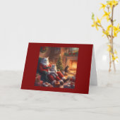 Papa Kat als Kerstman met katjes met Kerstmis Kaart (Gele Bloem)