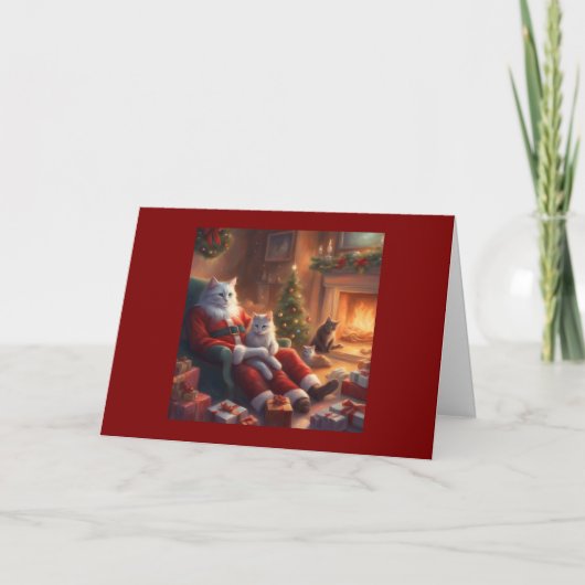 Papa Kat als Kerstman met katjes met Kerstmis Kaart (Voorkant)