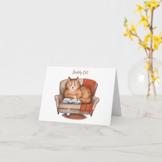 Papa Kat Grappige Vaderdag Persoonlijk Kaart (Gele Bloem)