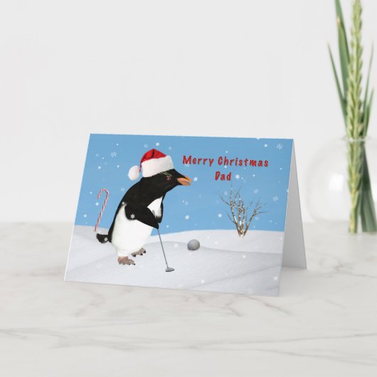 Papa, Kerstmis, het SpeelGolf van de Pinguïn Feestdagen Kaart (Voorkant)
