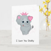 Papa, kleine olifantenprinses met een roze hart kaart (Gele Bloem)