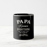 Papa Knows Everything - Funny Fathers Day Tweekleurige Koffiemok<br><div class="desc">Pappa Knows Everything and if he doesn't he can make up something real fast. Great present idea for your father,  dad or grandpa in Father's Day,  Grandouders Day,  verjaardagen,  christelijke of thanksgiving.</div>