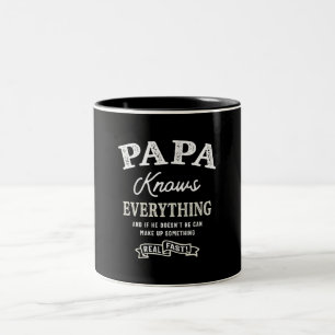 Papa Knows Everything - Funny Fathers Day Tweekleurige Koffiemok