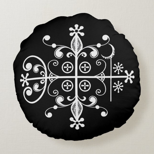 Papa Legba Voodoo Veve Art Pillow Rond Kussen (Achterkant)