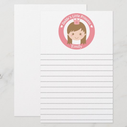 Papa Little Princess, Cute Princess met Tiara Briefpapier (Voorkant / Achterkant)