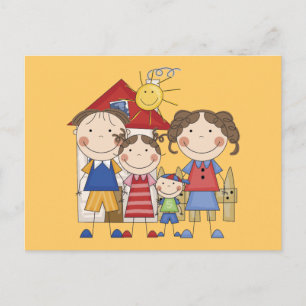 Papa, Mama, Grote Zus, Kleine Broer Familie Briefkaart