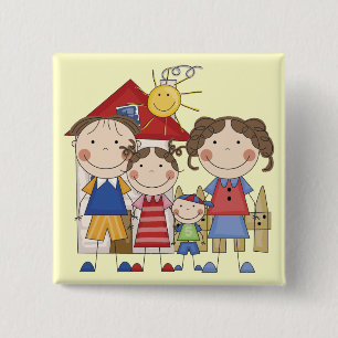 Papa, Mama, Grote Zus, Kleine Broer Familie Vierkante Button 5,1 Cm