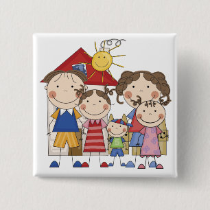 Papa, mama, grote zus, middelste zus, kleine broer vierkante button 5,1 cm