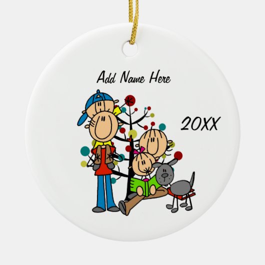 Papa, mama, Toddler Boy en Girl, Grey Dog Ornament (Voorkant)