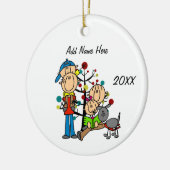 Papa, mama, Toddler Boy en Girl, Grey Dog Ornament (Links)