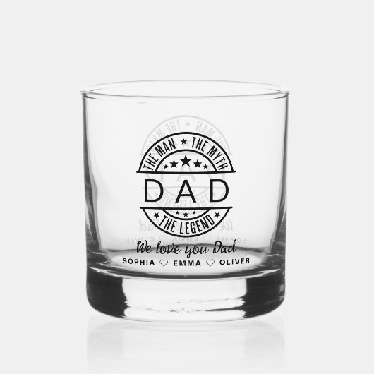 Papa Man Myth Legend Vaderdag Whisky Glas (Voorkant)