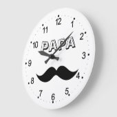 Papa Mannen Mustache Black & White — grote klok (Hoek)