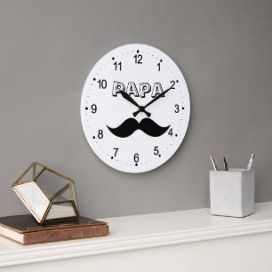 Papa Mannen Mustache Black & White — grote klok