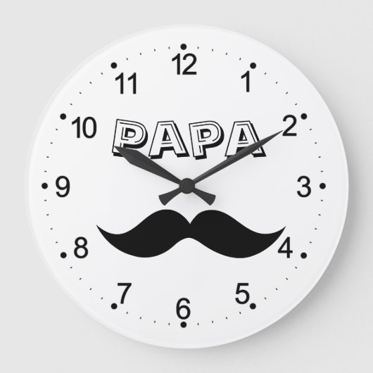 Papa Mannen Mustache Black & White — grote klok (Voorkant)