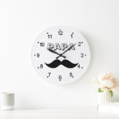 Papa Mannen Mustache Black & White — grote klok (Huis)