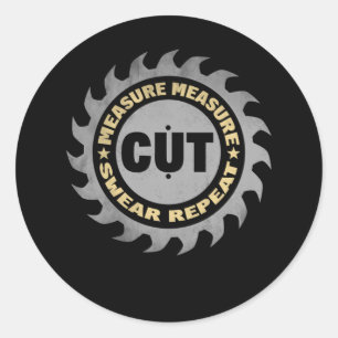 Papa Measure Cut Handyman Woodper Veerdag Ronde Sticker