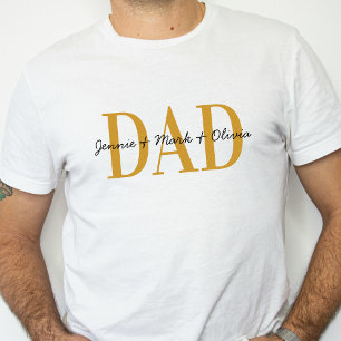 Papa met Kinder naam Vaderdag Zwart Goud T-shirt