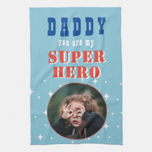 Papa mijn superheld Fun Fotovaders dag Theedoek (Verticaal)