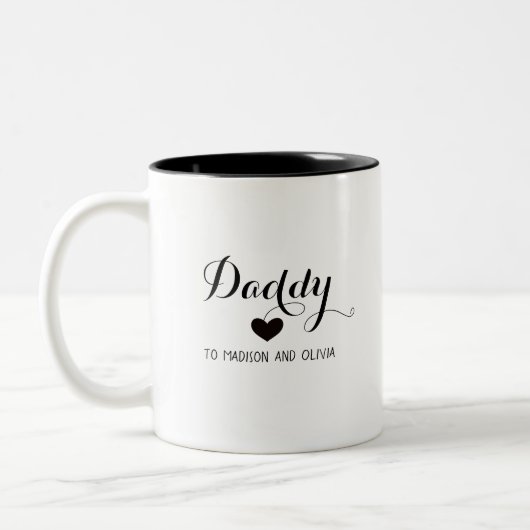 Papa, Modern Kinder Names Custom Vaderdag Gift Tweekleurige Koffiemok (Links)