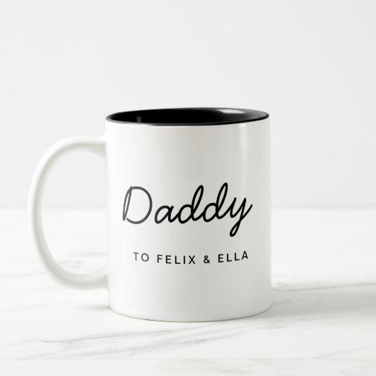papa | Modern Vaderdag Kinder Names Script Tweekleurige Koffiemok (Links)