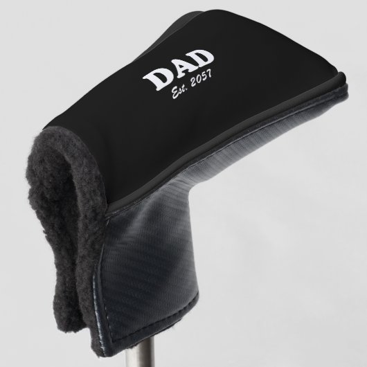 Papa moderne typografie Custom Est datum zwart Golfheadcover (3/4 voorkant)