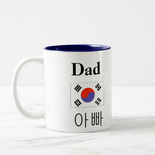 Papa Mok met Koreaanse vlag en vader in Hangul (Links)