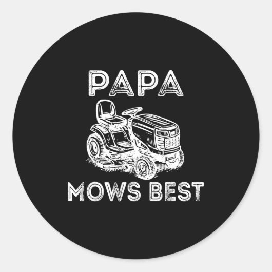 Papa Mows Funny Lawn Mower Father's Day Grandpa Ronde Sticker (Voorkant)