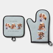 Papa multi foto moderne typografie blauw ovenwant & pannenlap set (Voorkant)