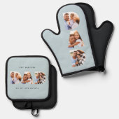 Papa multi foto moderne typografie blauw ovenwant & pannenlap set (Voorkant / Achterkant)