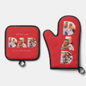 Papa multi foto moderne typografie rood ovenwant & pannenlap set (Voorkant)