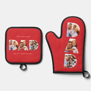 Papa multi foto moderne typografie rood ovenwant & pannenlap set