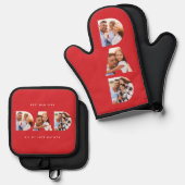 Papa multi foto moderne typografie rood ovenwant & pannenlap set (Voorkant / Achterkant)