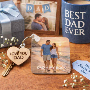Papa, My Rock Beach Sunset Aangepaste Vaderdag Sleutelhanger