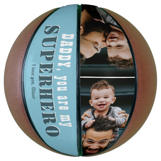 Papa My Superheld Father's Day 2 Foto Collage Basketbal (Verticaal)
