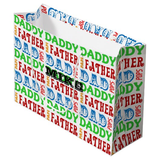 Papa Names Personal Large Gift Bag Groot Cadeauzakje (Voorkant Gekanteld)