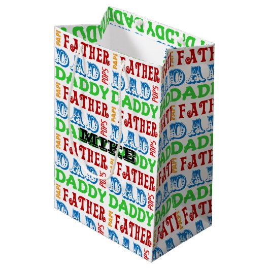Papa Names Personalized Gift Bag Medium Cadeauzakje (Voorkant Gekanteld)
