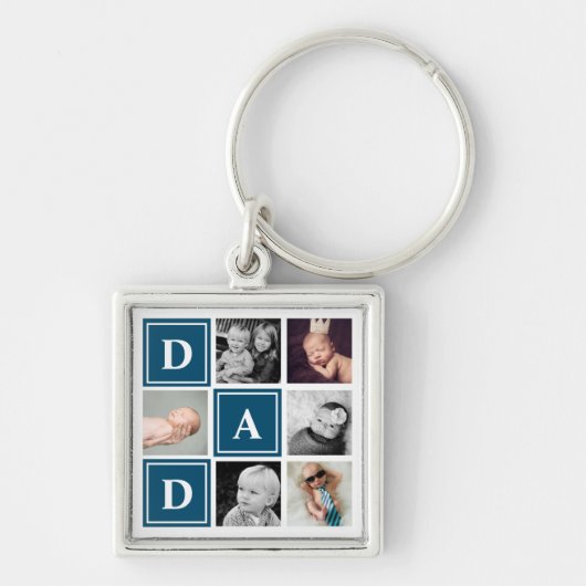 Papa Navy Blue Aangepaste Fotocollage Sleutelhanger (Voorkant)