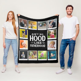 Papa No Hood like Fatherhood Photo Collage Black Fleece Deken