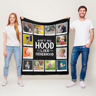 Papa No Hood like Fatherhood Photo Collage Black Fleece Deken