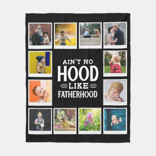 Papa No Hood like Fatherhood Photo Collage Black Fleece Deken (Voorkant)